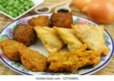 Selection of Indian vegetarian snacks 