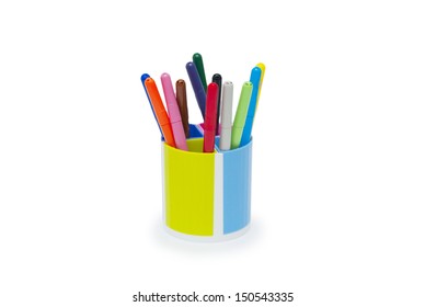 selection of markers in pencil holder  - Shutterstock ID 150543335