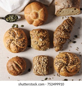 Selection of  Mixed Bread Rolls or Bunson the bright stone Background