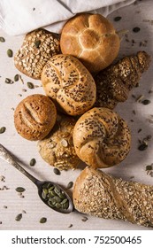 Selection of  Mixed Bread Rolls or Bunson the bright stone Background