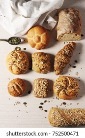 Selection of  Mixed Bread Rolls or Bunson the bright stone Background