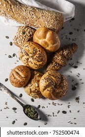Selection of  Mixed Bread Rolls or Bunson the bright stone Background