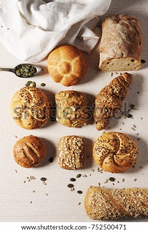 Selection of  Mixed Bread Rolls or Bunson the bright stone Background