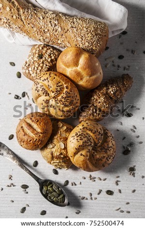 Selection of  Mixed Bread Rolls or Bunson the bright stone Background