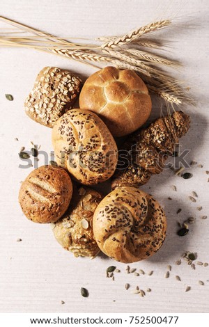 Selection of  Mixed Bread Rolls or Bunson the bright stone Background