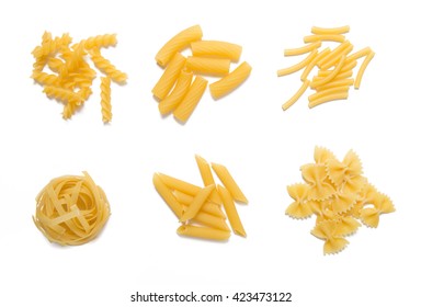 selection of pasta, isolated on white background
