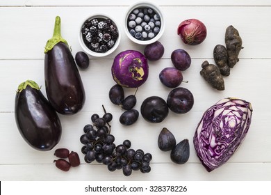 Selection of purple fruit and veg