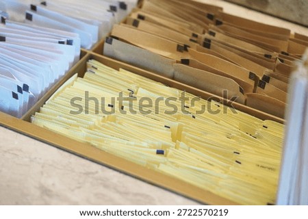 Selection of sugar packets in a restaurant setting