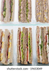 Selection Of Take Away Sandwiches In Plastic Triangles