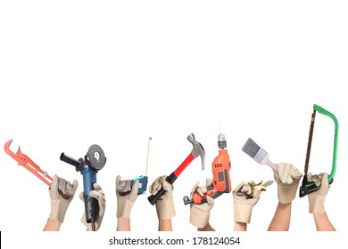 Selection of tools in the shape of a house, home improvement concept - Shutterstock ID 178124054