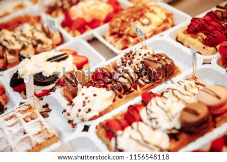 Selection Traditional belgian waffles in brussels, top view