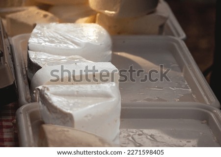 Selective blur on typical serbian cheese called mladi sir. It's a young fresh cheese of white color, made of cow or sheep milk, typical from Balkans.
