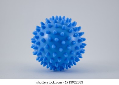 Selective Focus Of Blue Stress Ball Isolated On White Background.