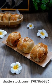 Selective Focus Of Bolen Durian Or Bolen Pisang Or Banana Wrapped With Puff Pastry, Typically Food From Bandung. Popular As Bolen Bandung. It Is Usually As Souvenirs From Bandung. 