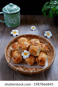 Selective Focus Of Bolen Durian Or Bolen Pisang Or Banana Wrapped With Puff Pastry, Typically Food From Bandung. Popular As Bolen Bandung. It Is Usually As Souvenirs From Bandung. 