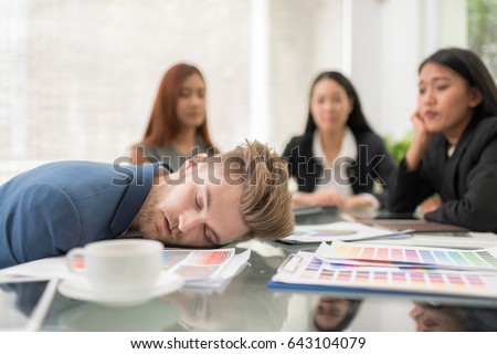 selective focus business people sleeping conference の写真素材 今