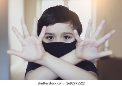 Selective Focus Child Showing Clean Hands,signalling Stop And Prevent Coronavirus,Kid In Self Isolation Showing Hands After Washing,protective Measures Against Spreading Of Coronavirus Epidemic Concep