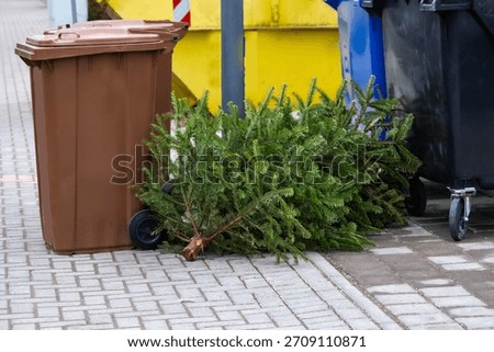 Selective focus of Christmas tree over blurred garbage color.