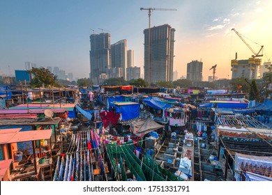 
Selective focus. Dhobi Ghat also known as Mahalaxmi Dhobi Ghat is the largest open air laundromat in Mumbai. one of the most recognizable landmarks and tourist attractions of Mumbai - Shutterstock ID 1751331791