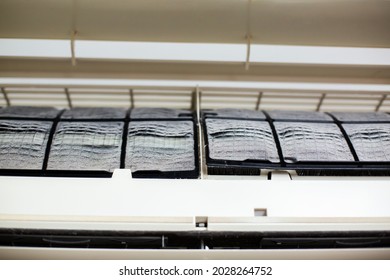Selective focus to dirty dust filter net of air-conditioner. Ready to cleaning and washing air-conditioner in home or office.