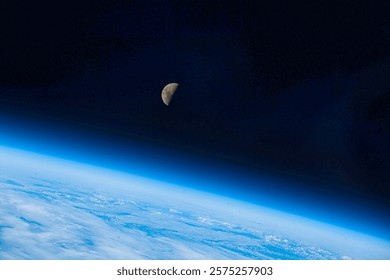 Selective focus. Earth in space with another planet above it looking similar to earth itself. Digitally enhanced. Digital enhancement. Nature background. Elements of this image furnished by NASA