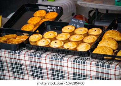 Selective Focus, Fresh Scotch Pies On Display At Kings Cross Real Food Market In London