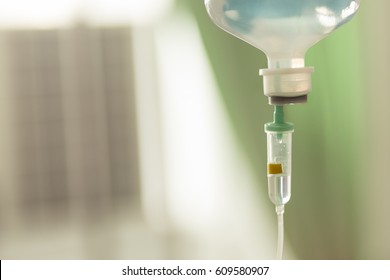 Selective Focus  Infusion Bottle With IV Solution In The Patient Room