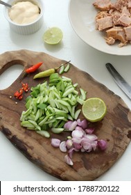 Selective Focus Of Ingredients. Preparation For Making Spicy Tuna Salad Or Tuna Spreads.