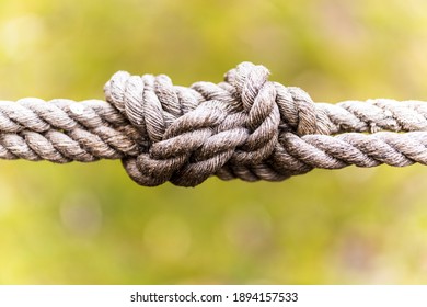 A selective focus of knotted ropes on blurred green background