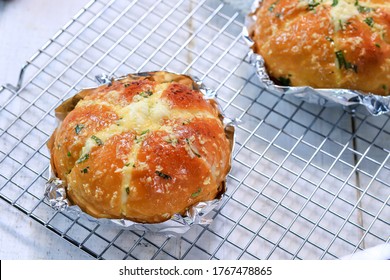 Selective Focus Of Korean Cream Cheese Garlic Bread 