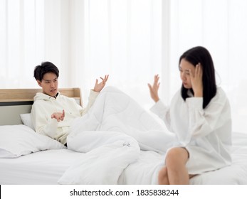 Selective Focus, Lesbian Couple Having Argument In The Bedroom.