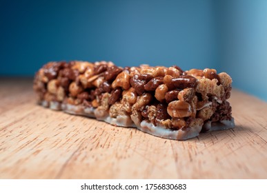 Selective focus macro candy cereal bar for breakfast