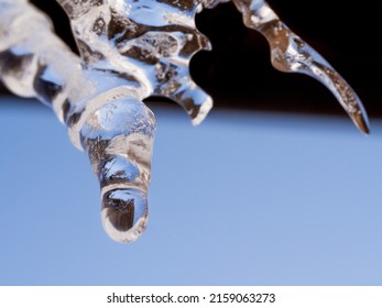 A Selective Focus Macro Shot Of An Icicle Formed On A Cold Winter Day