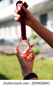 Selective Of Focus A Medal For Running Event In Virtual Run.