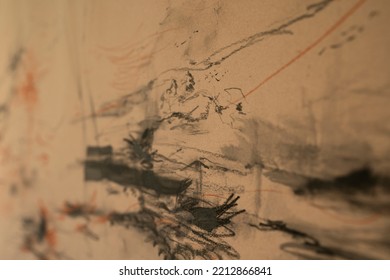 Selective Focus On An Abstract Painting Drawn In Manila Paper.