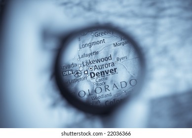 Selective focus on antique map of Denver