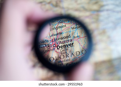 Selective focus on antique map of Denver