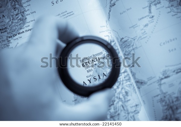 Selective focus on antique map of Brunei