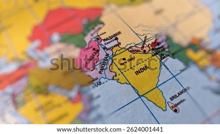 Selective focus on the border map between India and Pakistan and Kashmir or map of India and Pakistan.