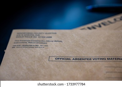 Selective Focus On Brown Official Absentee Ballot Voting Material Envelope