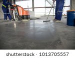 Selective focus on epoxy floor in warehouse factory japan construction site ,polishing stone concrete
