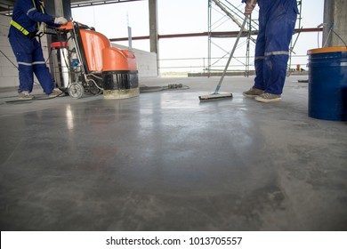 Selective Focus On Epoxy Floor In Warehouse Factory Japan Construction Site ,polishing Stone Concrete