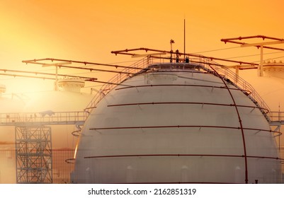Selective focus on industrial gas storage tank. LNG or liquefied natural gas storage tank. Natural gas storage industry and global market consumption. Global energy crisis concept.  - Shutterstock ID 2162851319