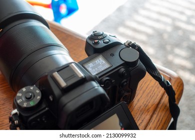 Selective Focus On Low Battery Display Of A High End Camera Before Shutting Down