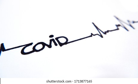 Selective Focus On “covid” Word And Heart Rhythm. Written On White Paper. Healthcare And Medicine Concept.