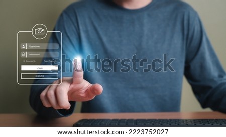 Selective focus at people hand while using smartphone to type password credential to login to Internet wireless connection at home. Network security of internet access into router with futuristic icon