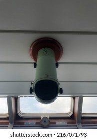 Selective Focus Periscope Which Is In The Ship Control Rudder Of The Supply Ship Bridge Which Functions To View The Magnetic Compass Vintage Interior Of A Ship And Has A Vital Function In An Emergency