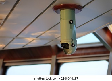 Selective Focus Periscope Which Is In The Ship Control Rudder Of The Supply Ship Bridge Which Functions To View The Magnetic Compass Vintage Interior Of A Ship And Has A Vital Function In An Emergency