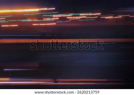 Selective focus photography. A frame in motion. Abstract background. Colorful image. Long shutter speed. Light streaks. Movement of transportation. Shooting from transportation. Blurred image.