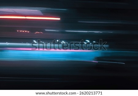 Selective focus photography. A frame in motion. Abstract background. Colorful image. Long shutter speed. Light streaks. Movement of transportation. Shooting from transportation. Blurred image.